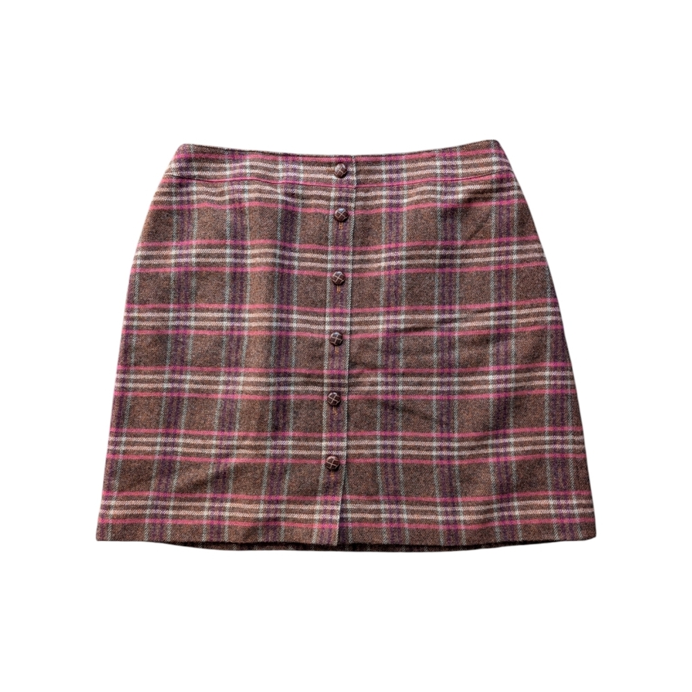 Talbots Plaid Wool Blend Button Front Skirt NWT